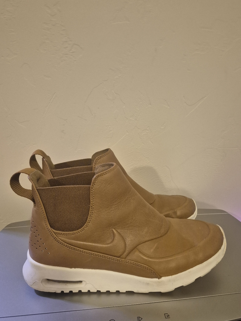 Nike Women’s Tan Leather Slip-On Sneakers with White Sole